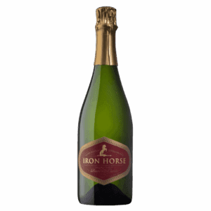 A bottle of champagne with a gold label.
